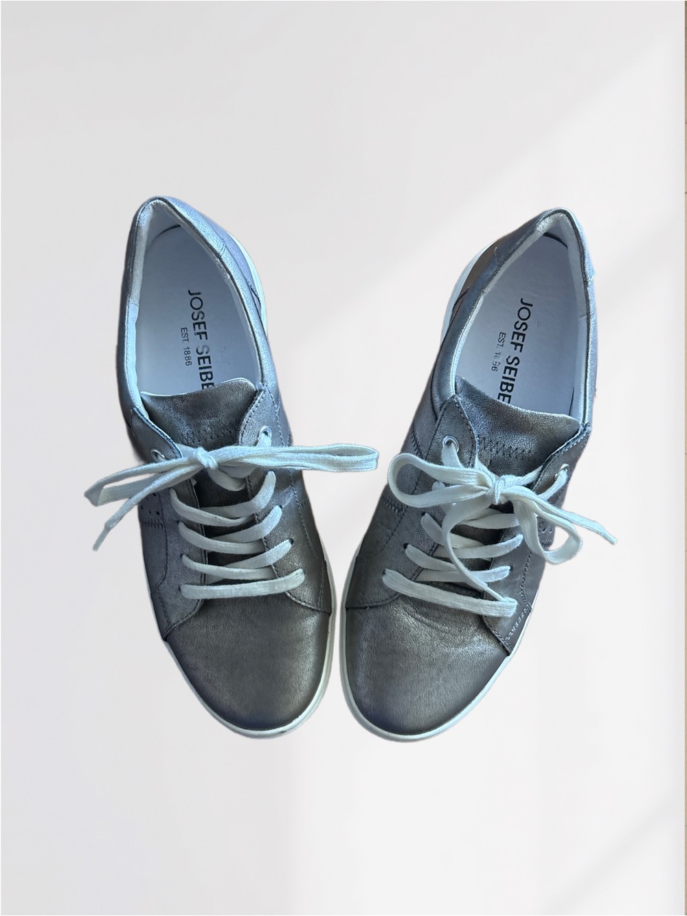 Josef Seibel Women's Metallic Gray Leather Sneakers EU 40 US 9-9.5